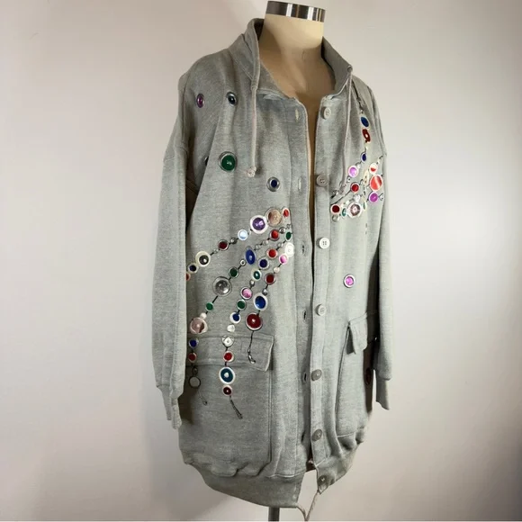 Vintage With Love Designs Inc. Embellished Gray Cardigan - Size Medium Large - Picture 2 of 12